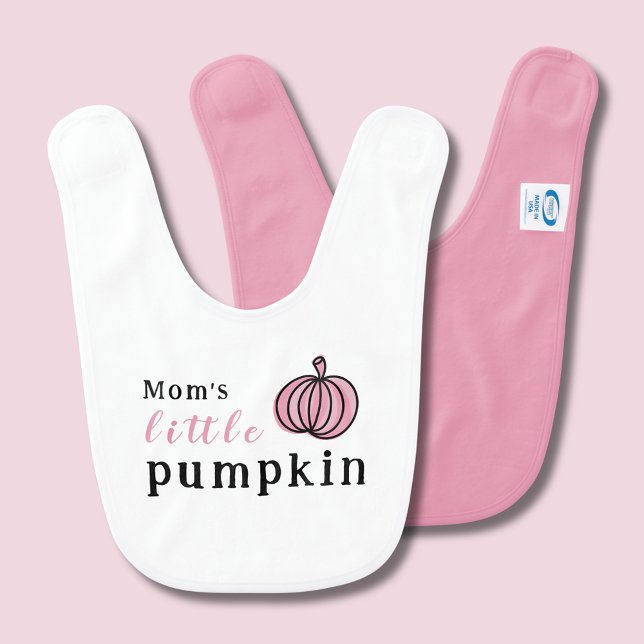 Halloween Pink Little Pumpkin Baby Bib (Pink Halloween Pumpkin 'Mom's Little Pumpkin' baby bib; ideal for newborn and first Halloween party.)