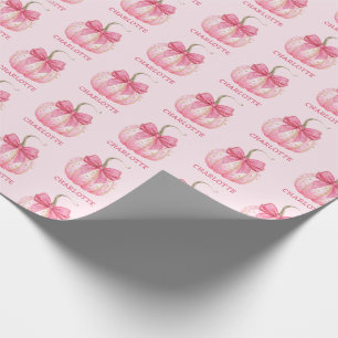 Halloween Pink Pumpkin Coquette Bow Personalized Wrapping Paper