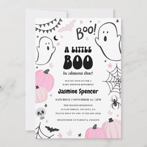 Halloween Pink Pumpkin Little Boo Baby Shower Invitation
