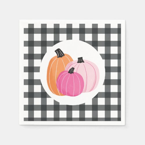 Halloween pink Pumpkins black Plaid Napkins