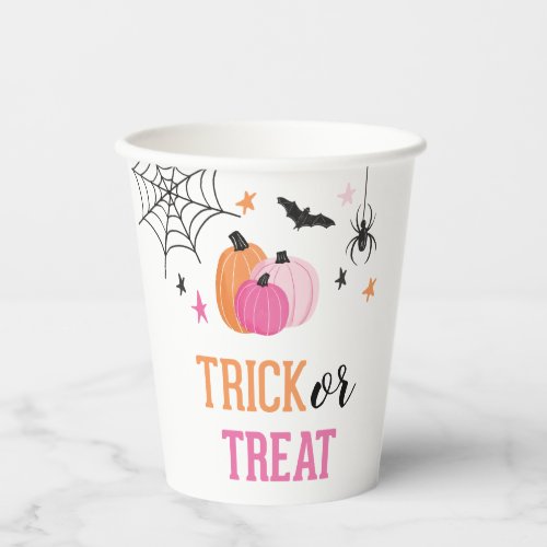 Halloween Pink Trick or Treat Pumpkins Spider Web Paper Cups