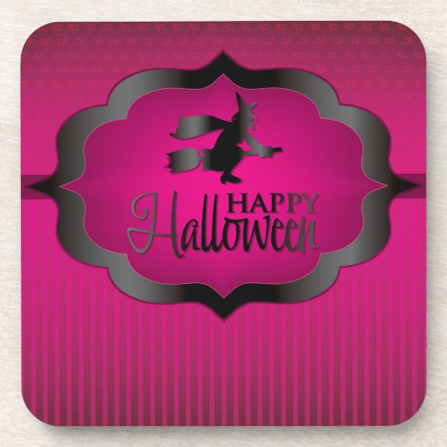 Halloween pink witch drink coaster (Front)