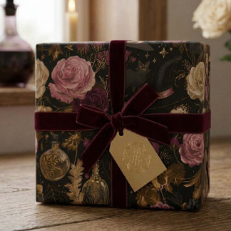 Halloween Pink Witch Floral Wrapping Paper