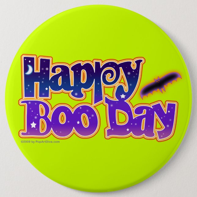 Halloween Pins, Buttons - Happy Boo Day Art (Front)