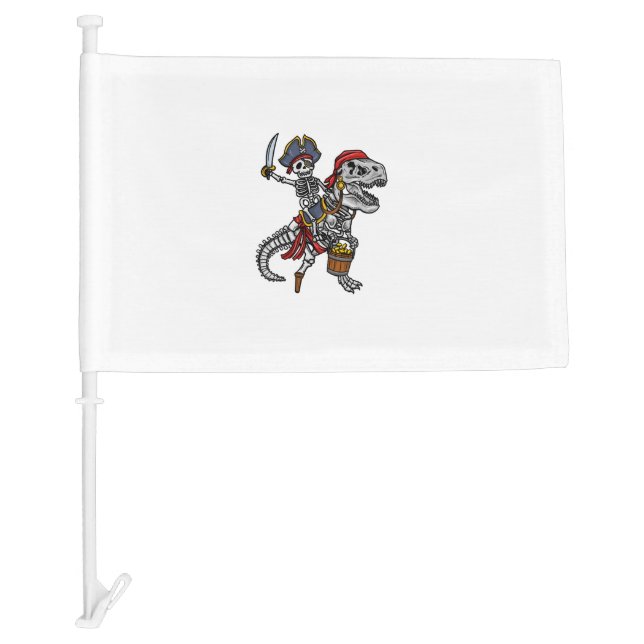 Halloween Pirate Dinosaur Skeleton Car Flag (Front)
