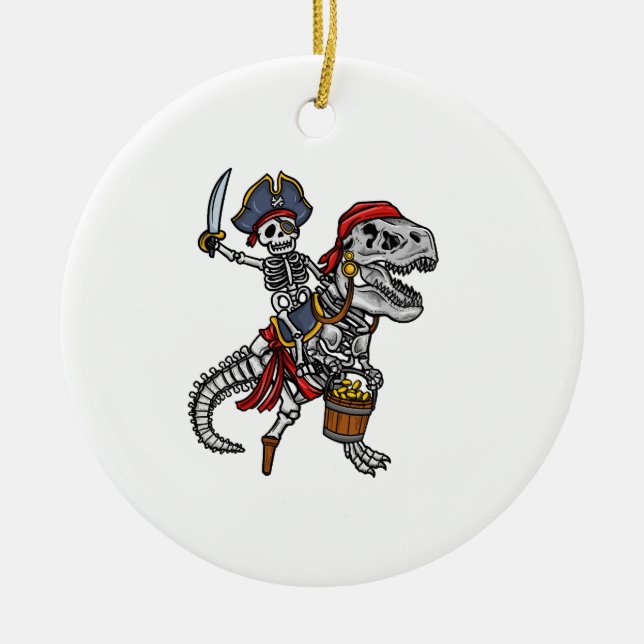 Halloween Pirate Dinosaur Skeleton Ceramic Ornament (Front)