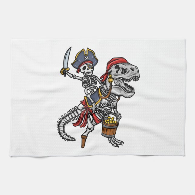 Halloween Pirate Dinosaur Skeleton Kitchen Towel (Horizontal)