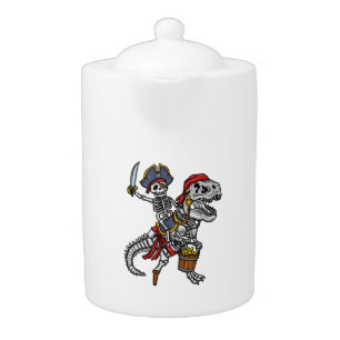Halloween Pirate Dinosaur Skeleton Teapot