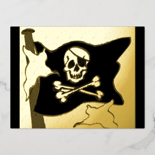 Halloween Pirate Flag  Ghosts Gold Foil Postcard