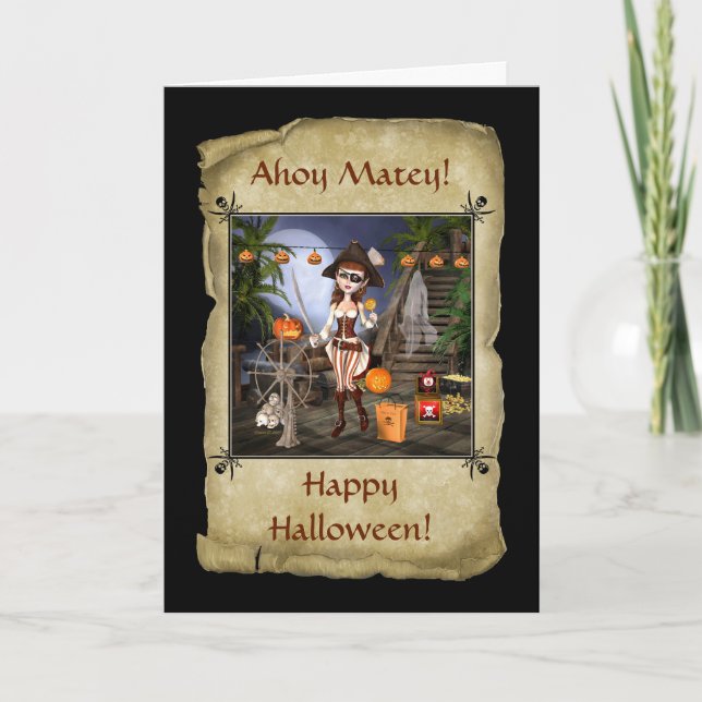 Halloween Pirate Girl Greeting Card (Front)