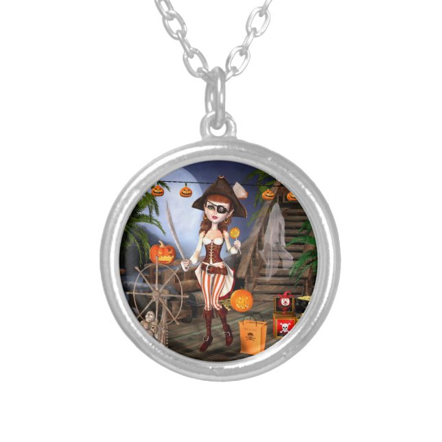 Halloween Pirate Girl Pendant Necklace (Front)