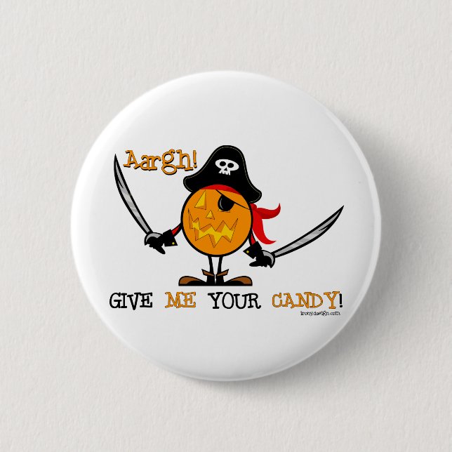 Halloween Pirate Pumpkin Pinback Button (Front)