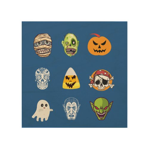 Halloween Pirate Skeleton Zombie Mummy Funny Faces Wood Wall Art
