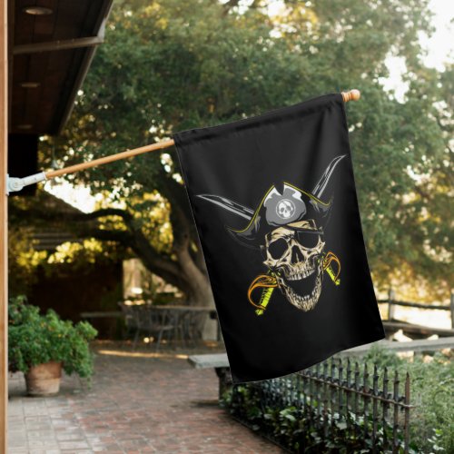 Halloween Pirate Skull and Cross Swords House Flag