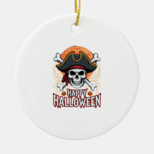 Halloween Pirate Skull Crossbones Vector Graphic Ceramic Ornament