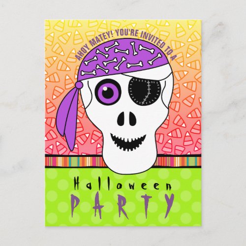 Halloween Pirate Skull Party Invitation Postcard