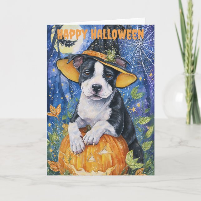 Halloween Pitbull Dog Holiday Card (Front)