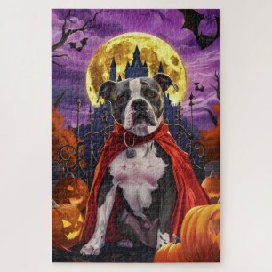 Halloween Pitbull Vampire Pumpkins Scary Jigsaw Puzzle
