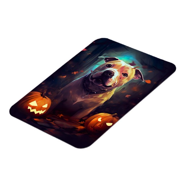 Halloween Pitbull With Pumpkins Scary  Magnet (Left Side)