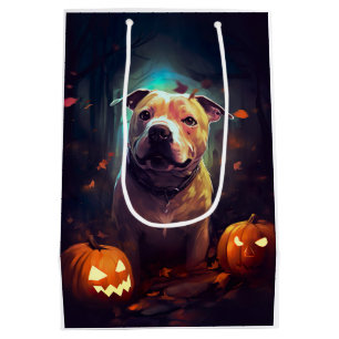 Halloween Pitbull With Pumpkins Scary Medium Gift Bag