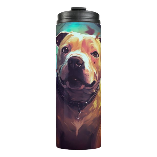 Halloween Pitbull With Pumpkins Scary  Thermal Tumbler (Front)