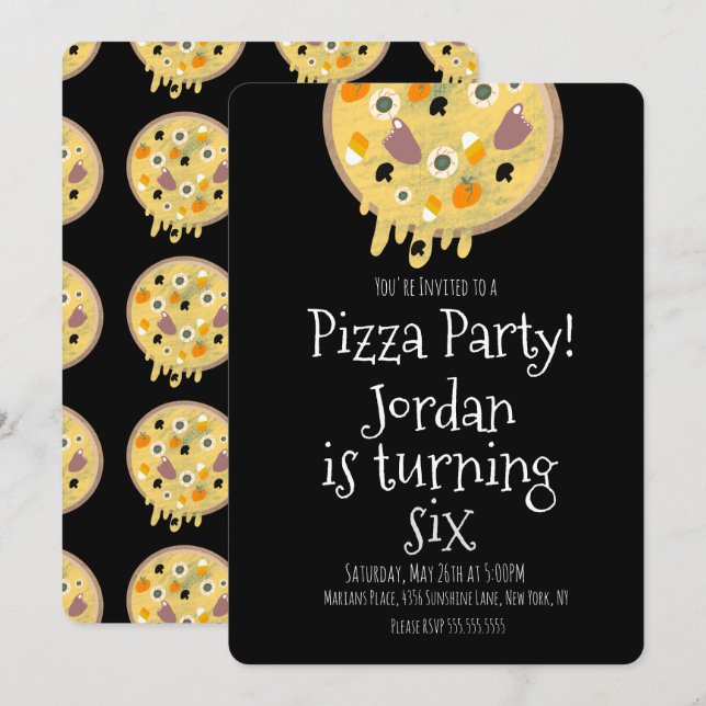 Halloween Pizza Party Gross Toppings Birthday Invitation (Front/Back)