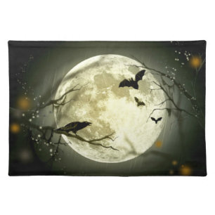 Halloween Placemat - Full Moon, Bats & Raven