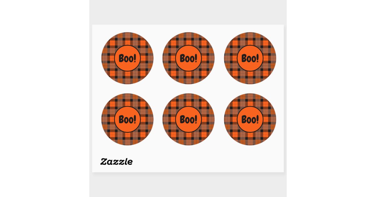 Halloween Plaid Boo Classic Round Sticker | Zazzle
