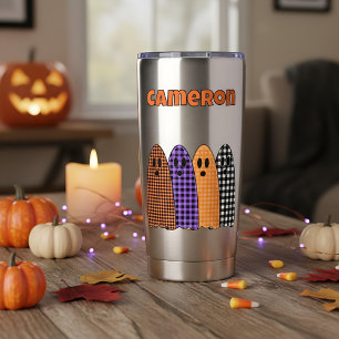 Halloween Plaid Gingham Ghosts Insulated Tumbler