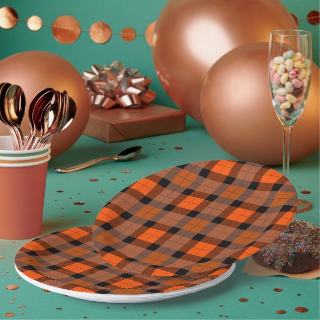 Halloween Plaid  Paper Plates (Multi)