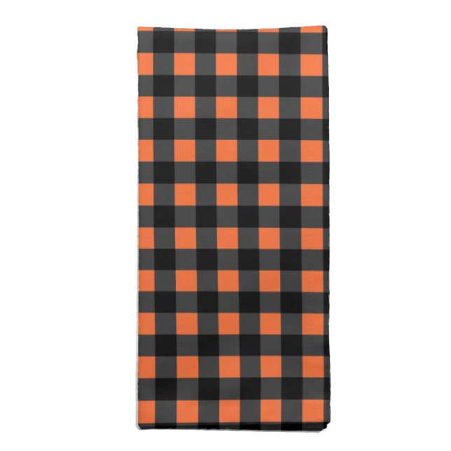 Halloween Plaid Pattern in Black and Orange Cloth Napkin (Folded)