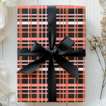 Halloween Plaid Pattern in Orange, Pink, and Black Wrapping Paper