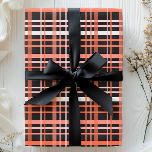 Halloween Plaid Pattern in Orange Pink and Black Wrapping Paper