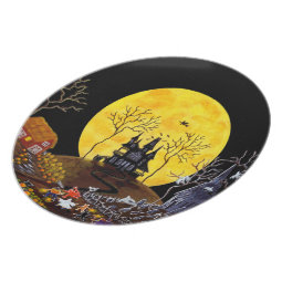 Halloween,plate,ghosts,haunted,house,witch Melamine Plate | Zazzle