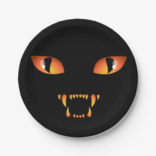 Halloween Plates Spooky Black Cat Paper Plates (Front)