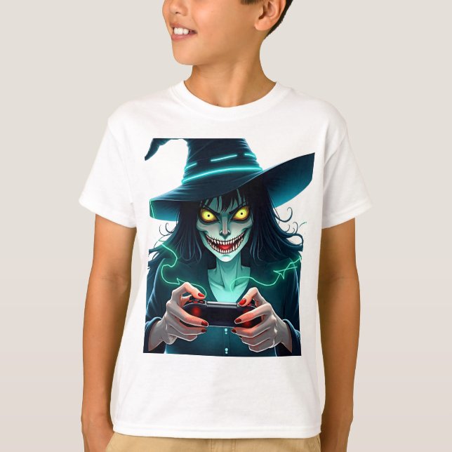 Halloween PlayStation Gaming - Spooky PS5 Witch Co T-Shirt (Front)