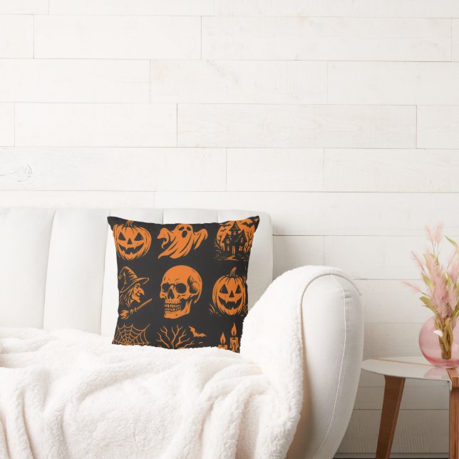 Halloween pliow with various images throw pillow (Couch)