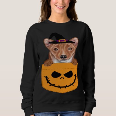 Halloween Pocket Basenji Scary Jack O Lantern Sweatshirt