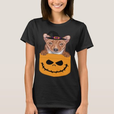 Halloween Pocket Basenji Scary Jack O Lantern T-Shirt