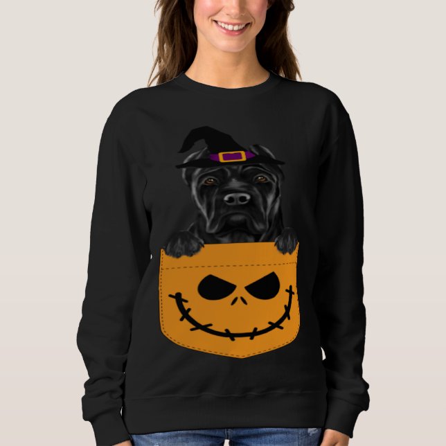 Halloween Pocket Cane Corso Scary Jack O Lantern Sweatshirt (Front)