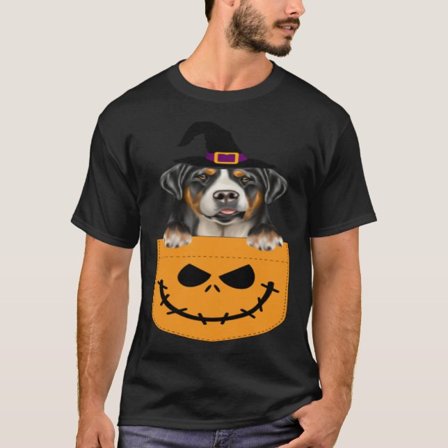 Halloween Pocket Greater Swiss Mountain Dog Jack O T-Shirt (Front)