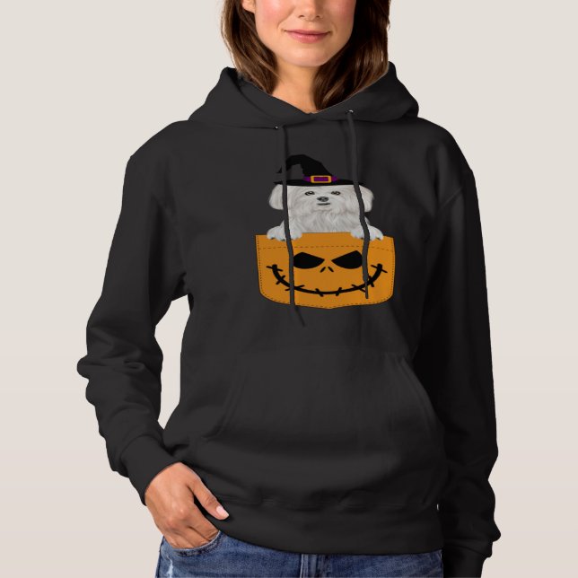 Halloween Pocket Maltese Scary Jack O Lantern Hoodie (Front)