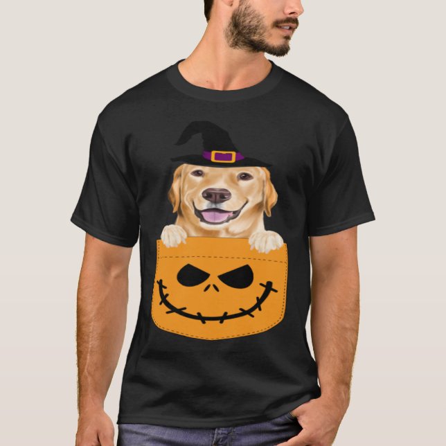 Halloween Pocket Yellow Labrador Retriever Jack O  T-Shirt (Front)