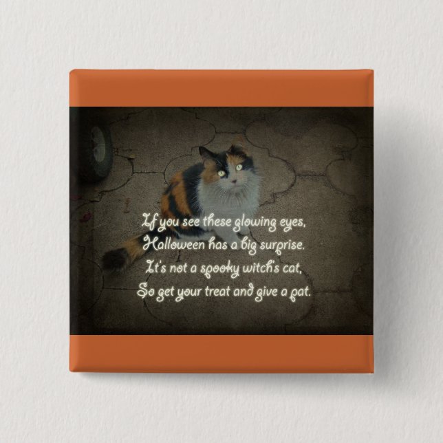 Halloween Poem - Calico Cat Pinback Button (Front)