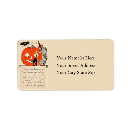 Halloween Poem With Witch Vintage Address Label