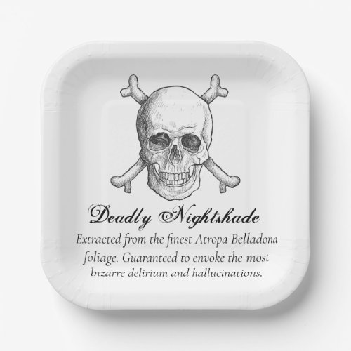 Halloween Poison Deadly Nightshade Skull and Bones Paper Plates