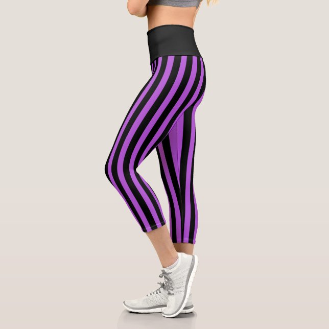 Halloween Poison Purple and Black Capri Leggings (Left)