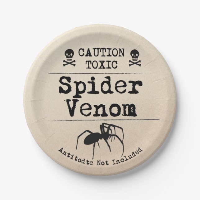Halloween Poison Spider Venom Skull and Bones Paper Plates (Front)