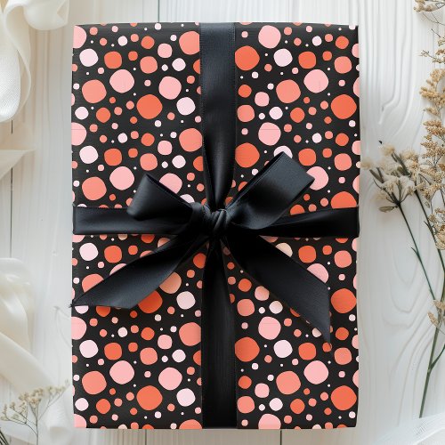Halloween Polka Dots in Pink Orange and Black Wrapping Paper