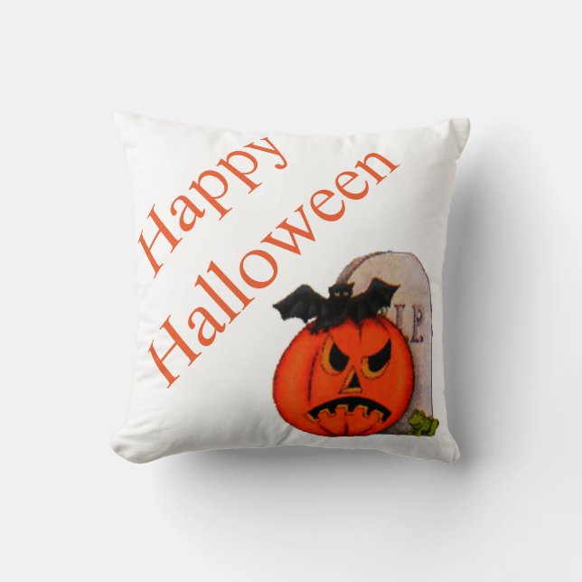 Halloween Polyester Throw Pillow 16" x 16"/Pumpkin (Front)